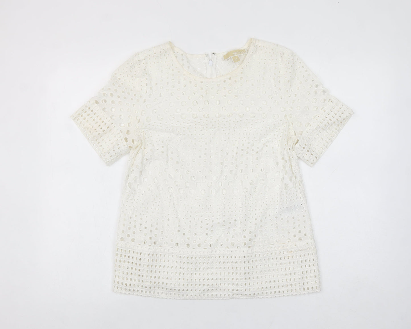 Michael Kors Women's Ivory Cotton Lace Short Sleeve Blouse M