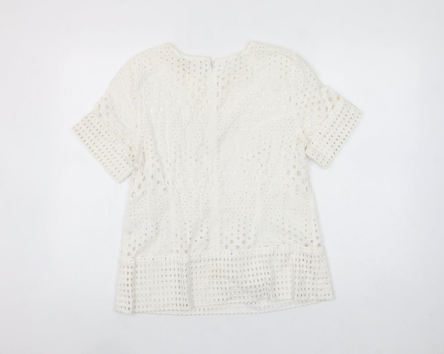Michael Kors Women's Ivory Cotton Lace Short Sleeve Blouse M