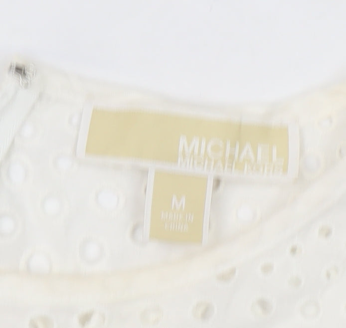 Michael Kors Women's Ivory Cotton Lace Short Sleeve Blouse M