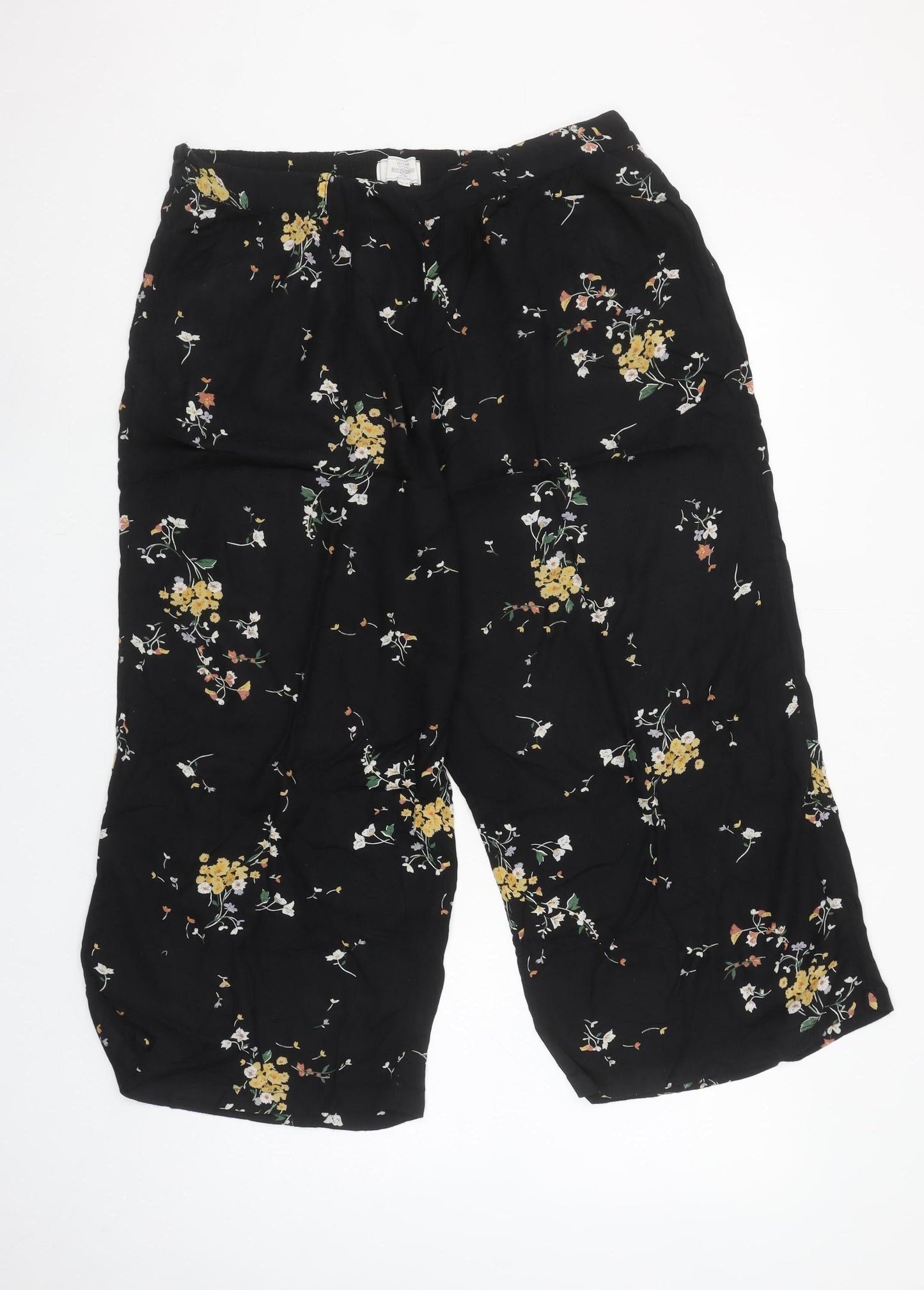 Fat Face Womens Black Floral Cropped Wide-Leg Trousers Size 16