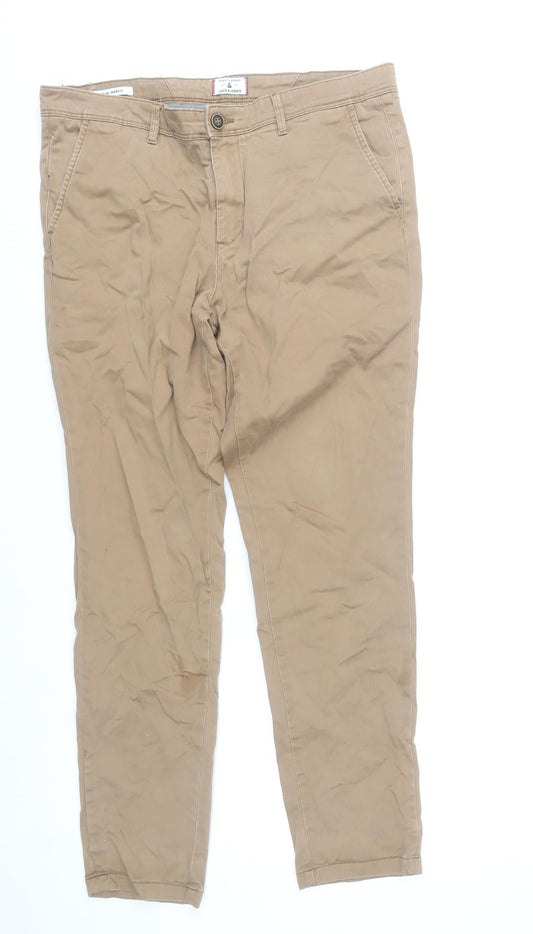 Jack & Jones Men's Beige Chino Trousers Size 34W 32L Cotton Blend