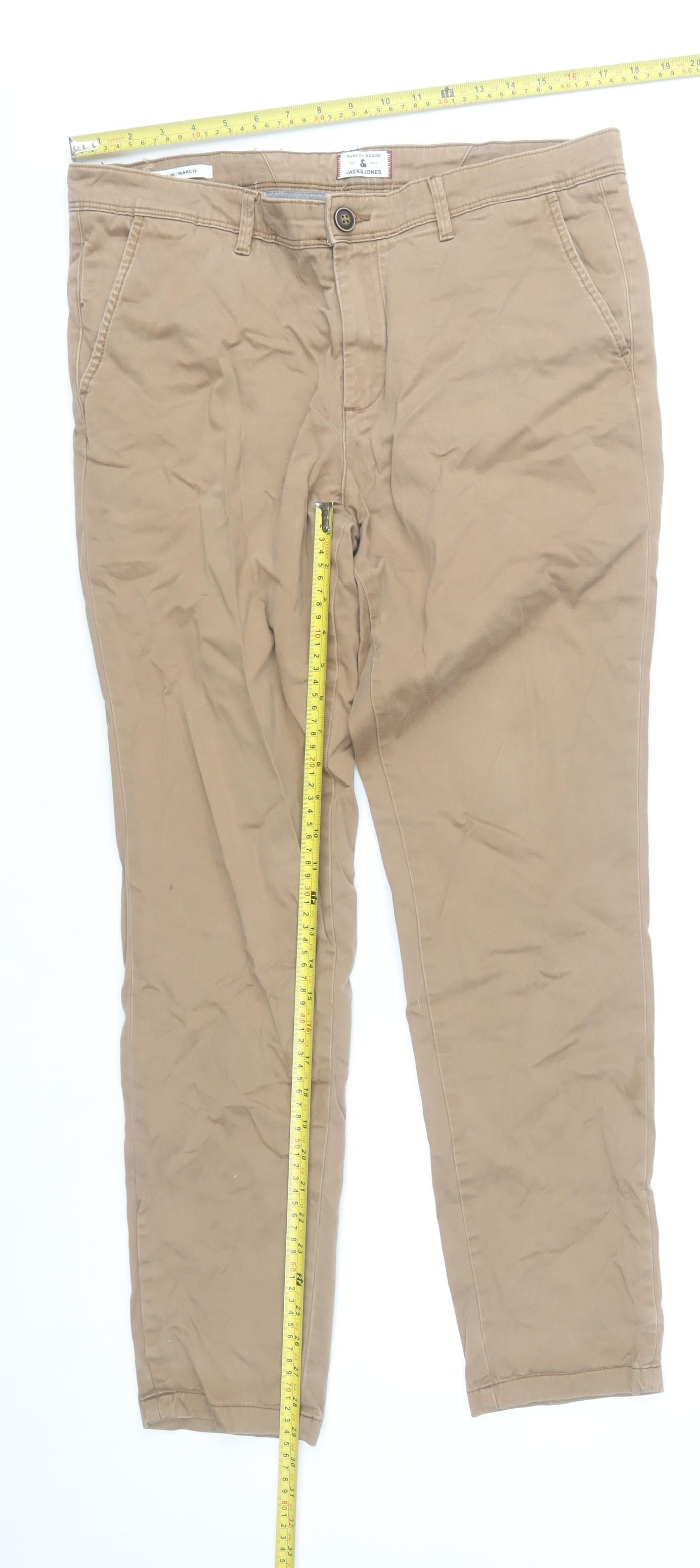 Jack & Jones Men's Beige Chino Trousers Size 34W 32L Cotton Blend