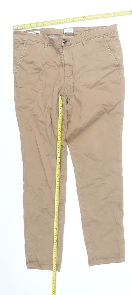 Jack & Jones Men's Beige Chino Trousers Size 34W 32L Cotton Blend
