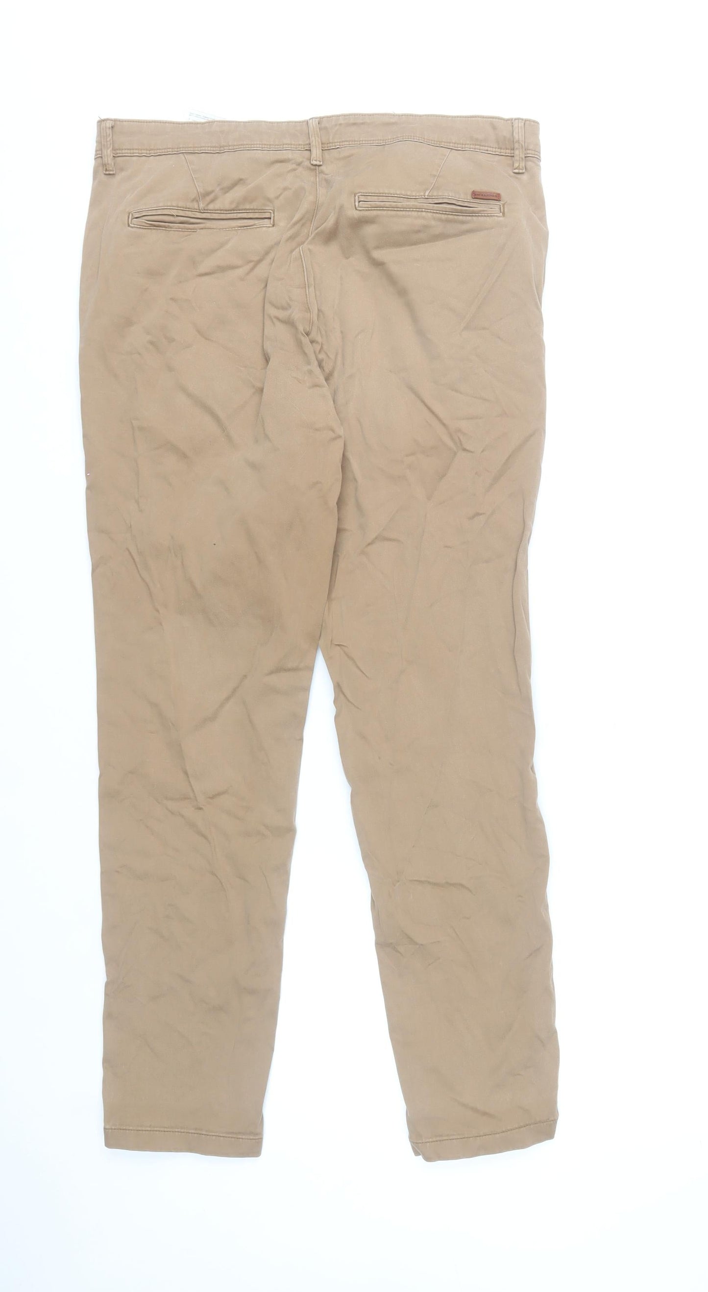 Jack & Jones Men's Beige Chino Trousers Size 34W 32L Cotton Blend