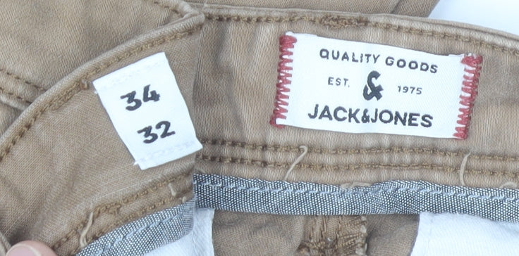 Jack & Jones Men's Beige Chino Trousers Size 34W 32L Cotton Blend