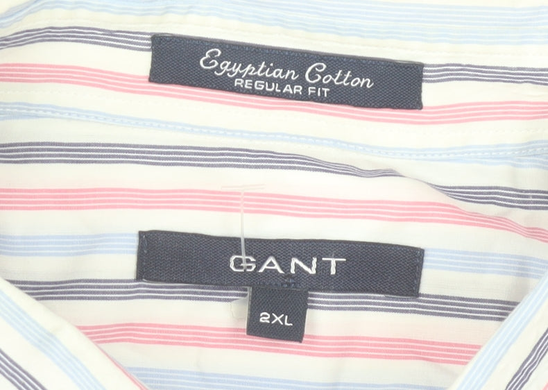 GANT Men's Multicoloured Striped Short Sleeve Button-Up Shirt 2XL Regular Fit