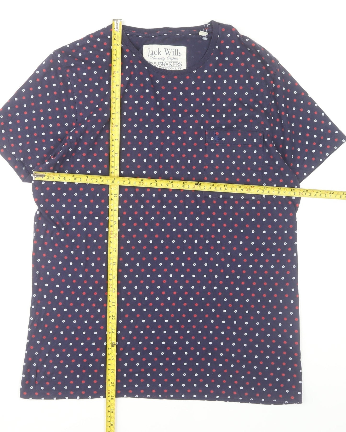 Jack Wills Men's Navy Polka Dot Cotton Crew Neck T-Shirt Size M