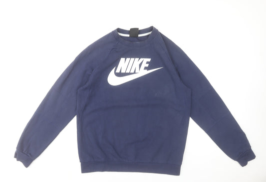 Nike Men’s Blue Crew Neck Logo Sweatshirt Size M Regular Fit Pullover