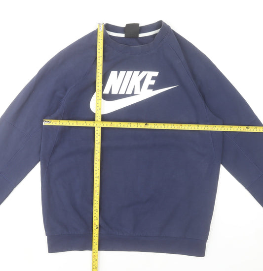 Nike Men’s Blue Crew Neck Logo Sweatshirt Size M Regular Fit Pullover