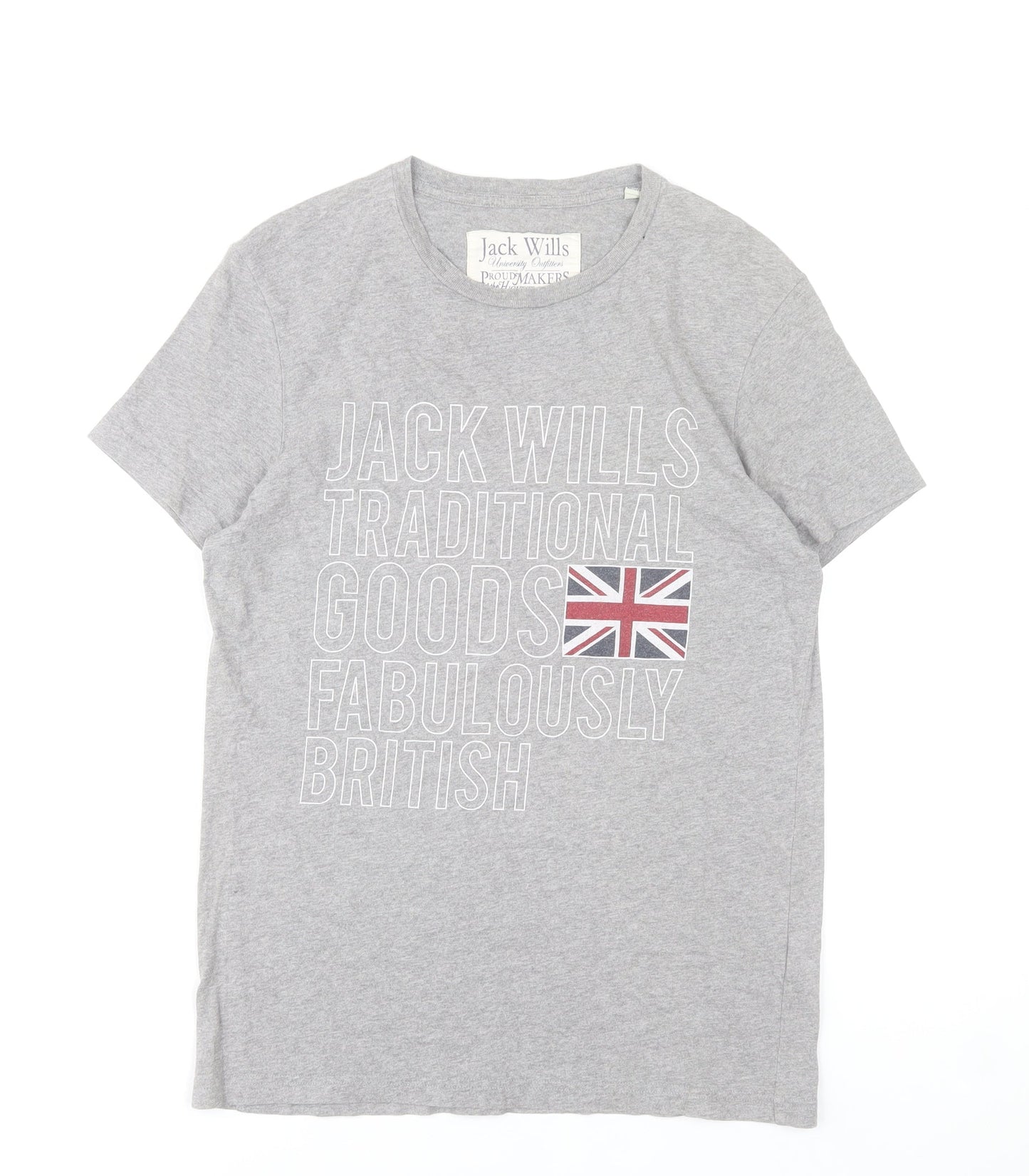 Jack Wills Mens Grey Graphic British Cotton T-Shirt XS Regular Fit