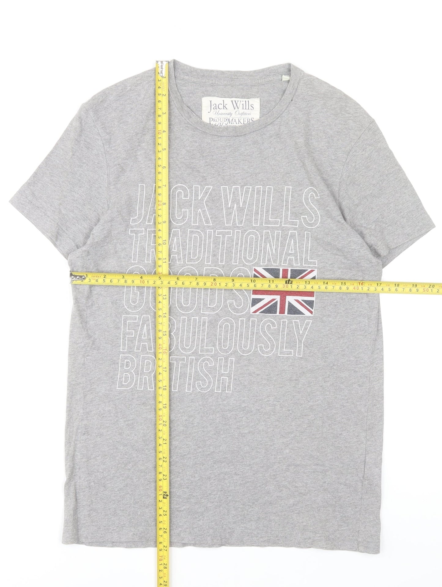 Jack Wills Mens Grey Graphic British Cotton T-Shirt XS Regular Fit