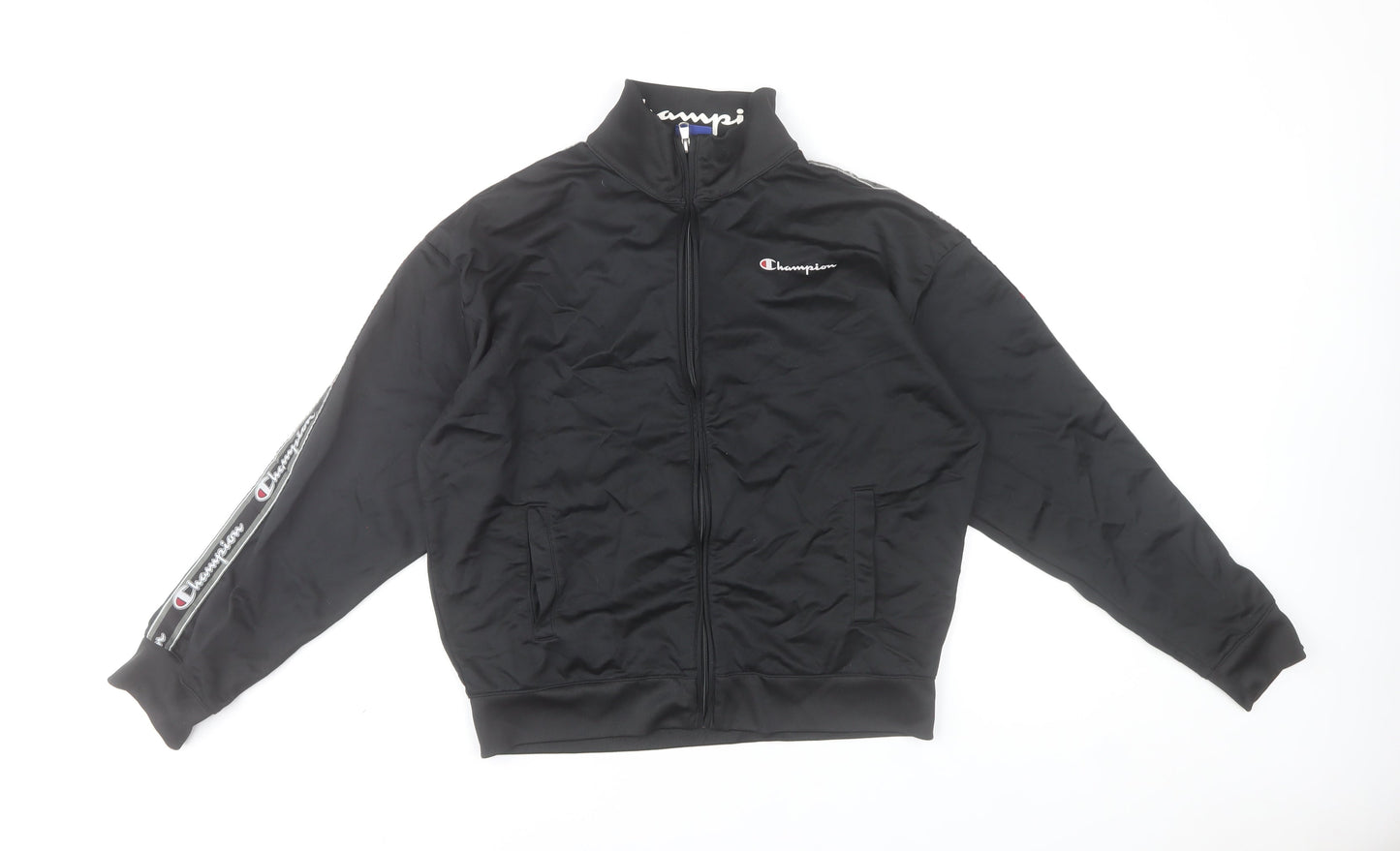 Champion Men’s Black XL Full Zip Track Sweatshirt with Logo Detail