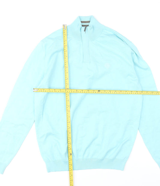 Paul Costelloe Living Mens Blue Medium 1/4 Zip Cotton Blend Jumper