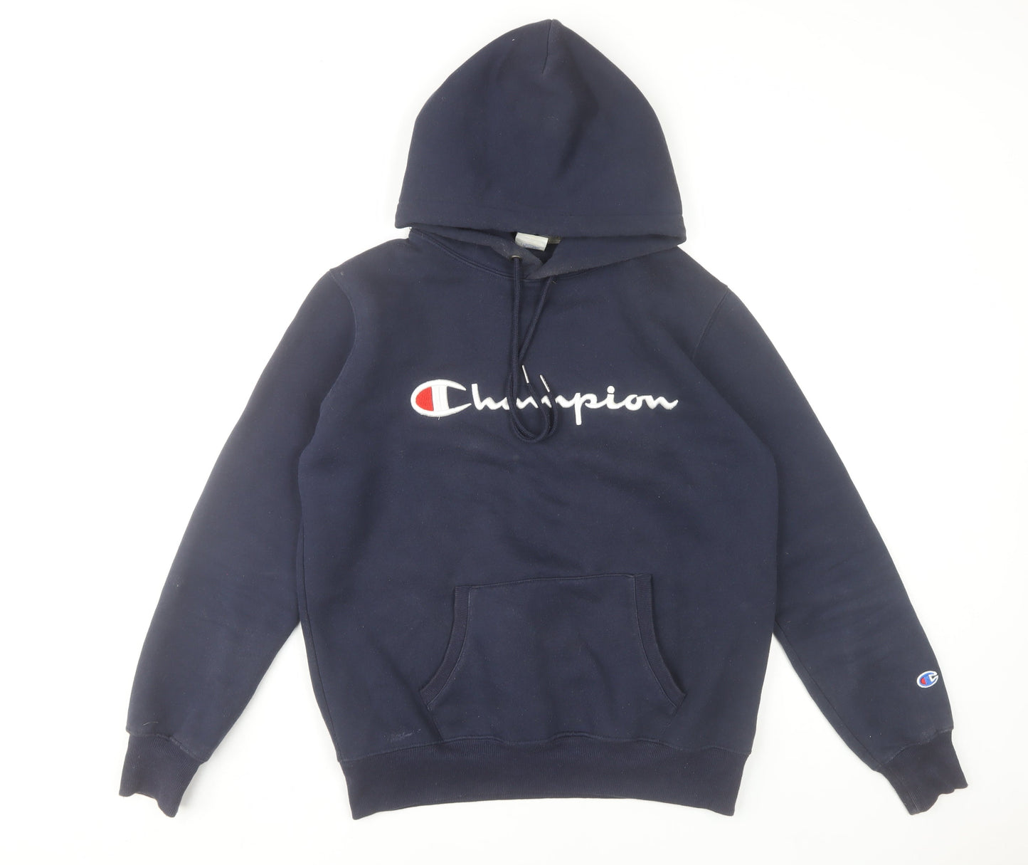 Champion Men's Blue Pullover Hoodie Large Logo Embroidered Fleece