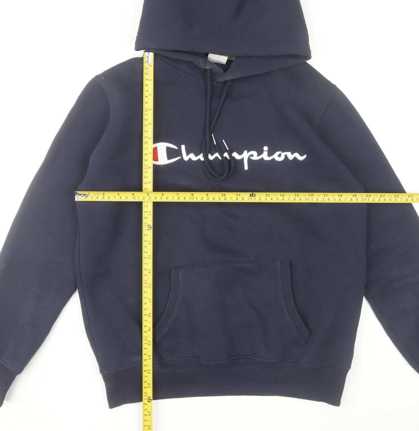 Champion Men's Blue Pullover Hoodie Large Logo Embroidered Fleece