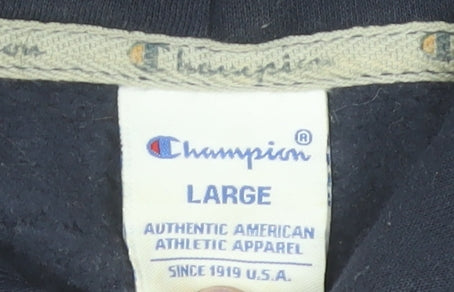 Champion Men's Blue Pullover Hoodie Large Logo Embroidered Fleece