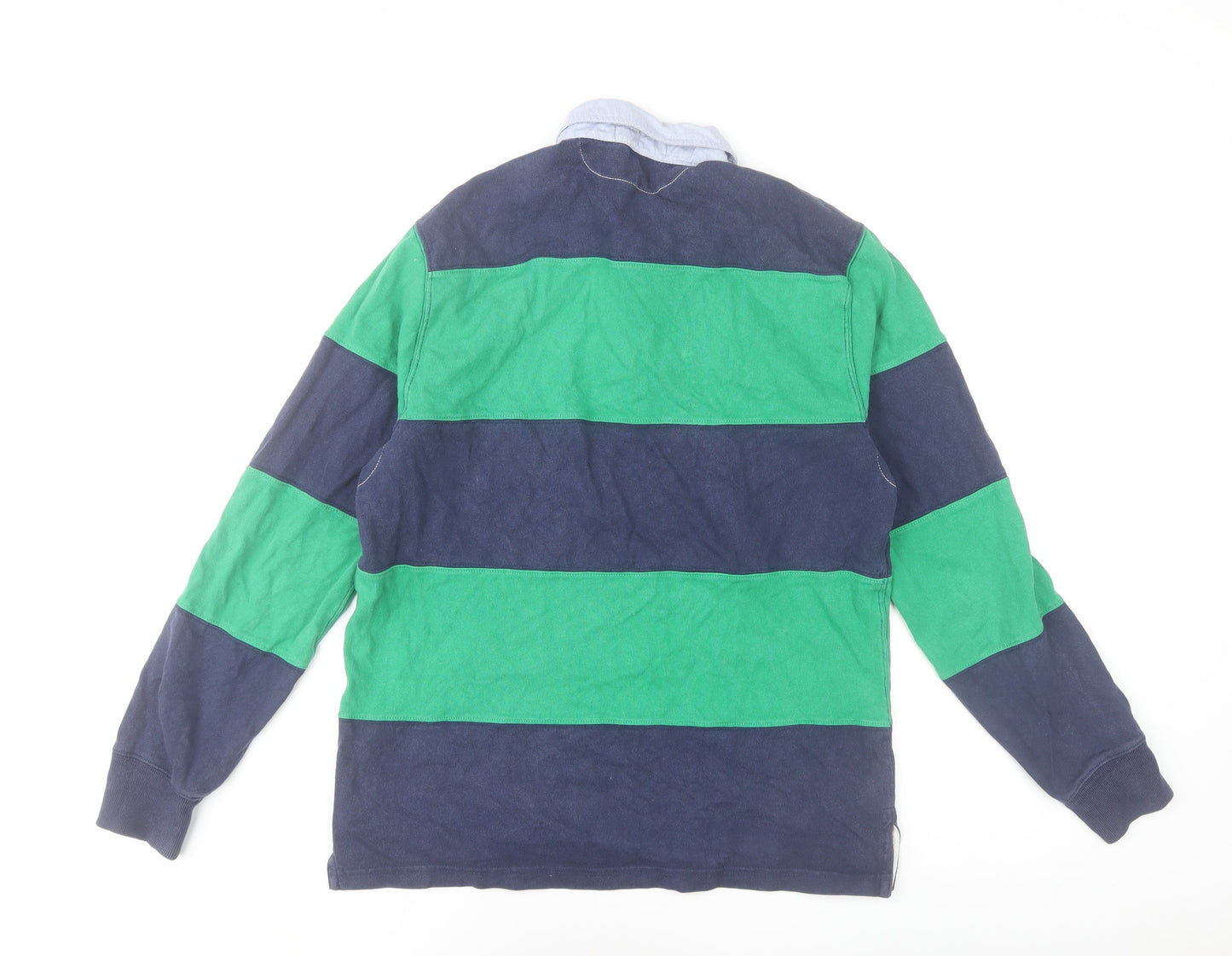 Ralph Lauren Men's Blue Green Striped Long Sleeve Rugby Polo Shirt Size S