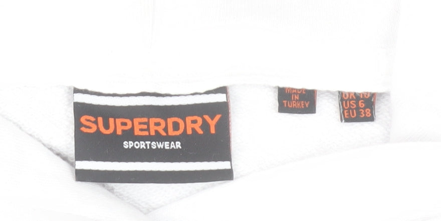 Superdry Womens White Hoodie UK 10 Pullover Sportswear Logo Cotton