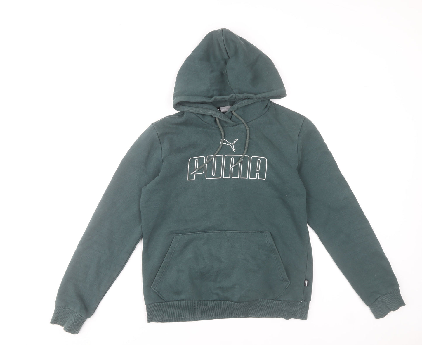 Puma Women's Green Pullover Hoodie Small Cotton Blend Logo Sweatshirt