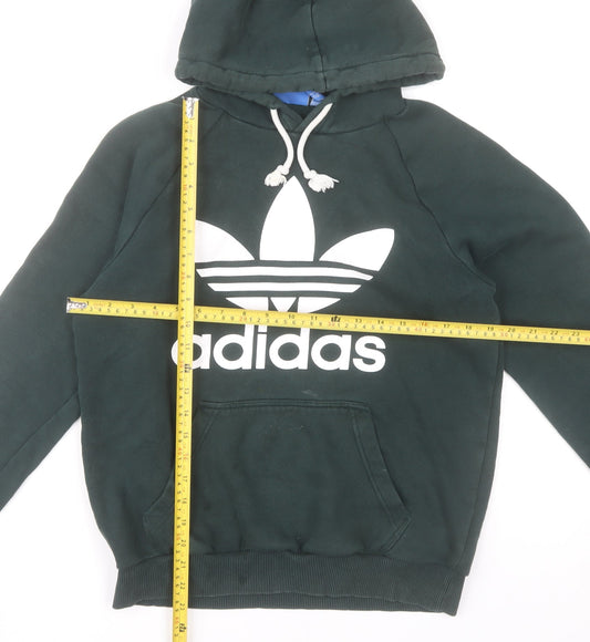 Adidas Men’s Green Pullover Hoodie Small Logo Fleece Sweatshirt