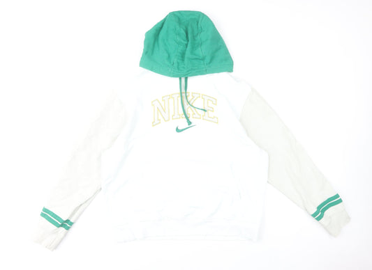 Nike Men's White & Green Hooded Pullover Sweatshirt Size L