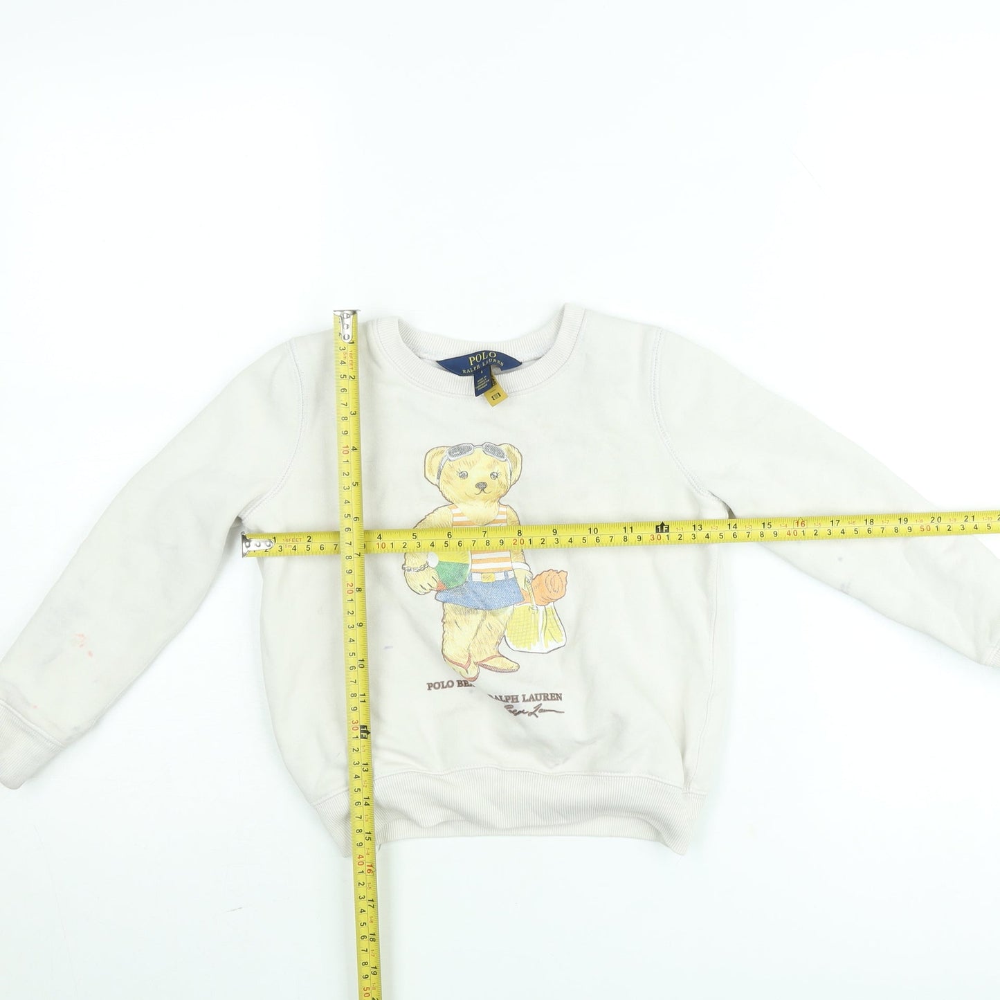 Polo Ralph Lauren Boys Beige Bear Graphic Jumper Size 6 Years Cotton Sweatshirt