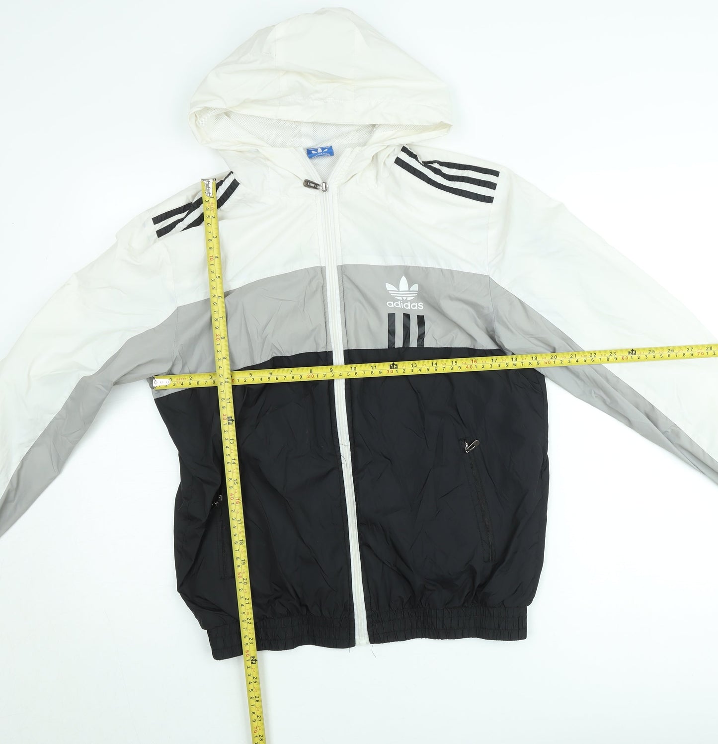 Adidas Men's 2XL Black Grey White Hooded Windbreaker Jacket