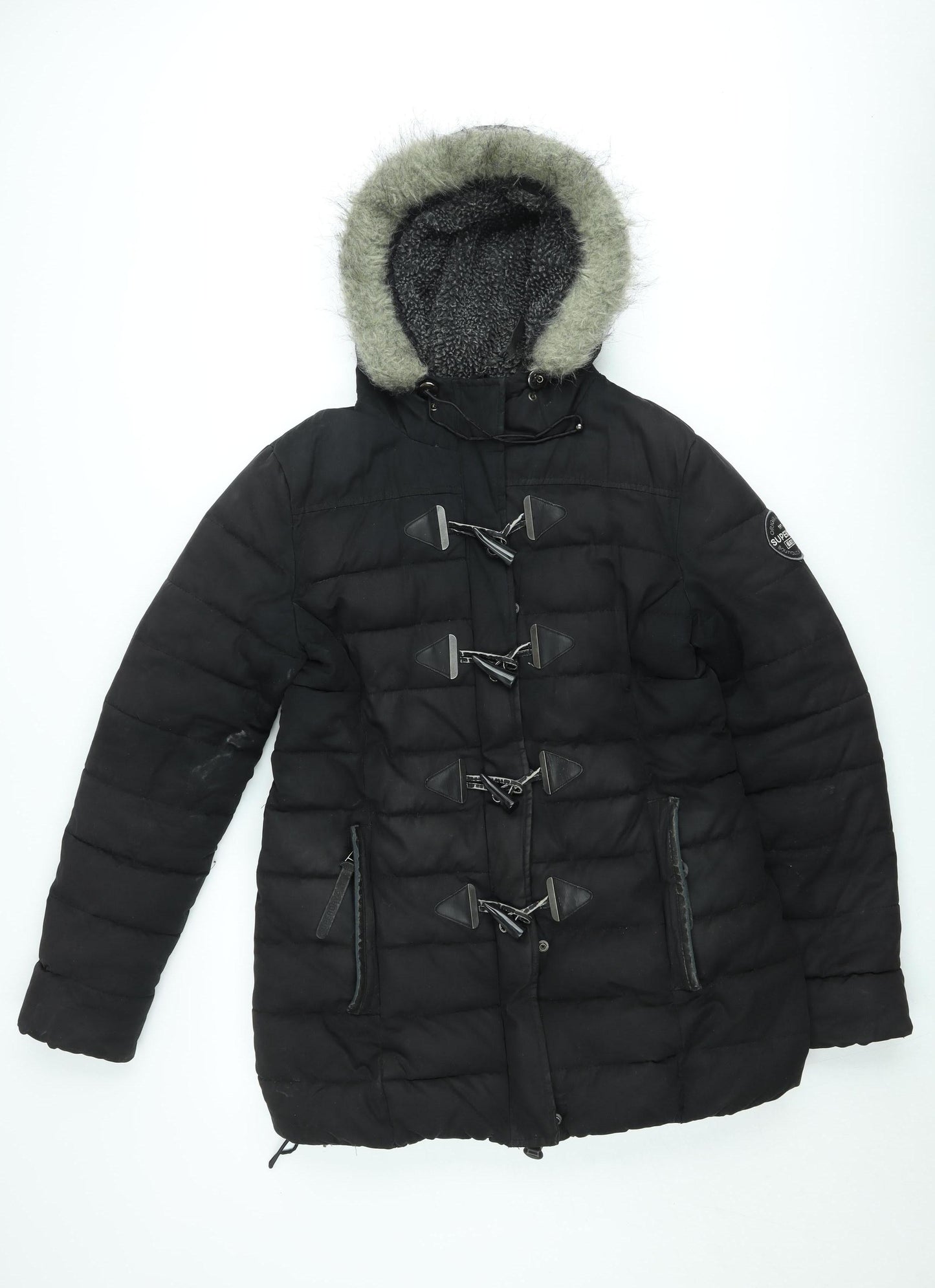 Superdry Womens Black XL Toggle Puffer Hooded Winter Jacket