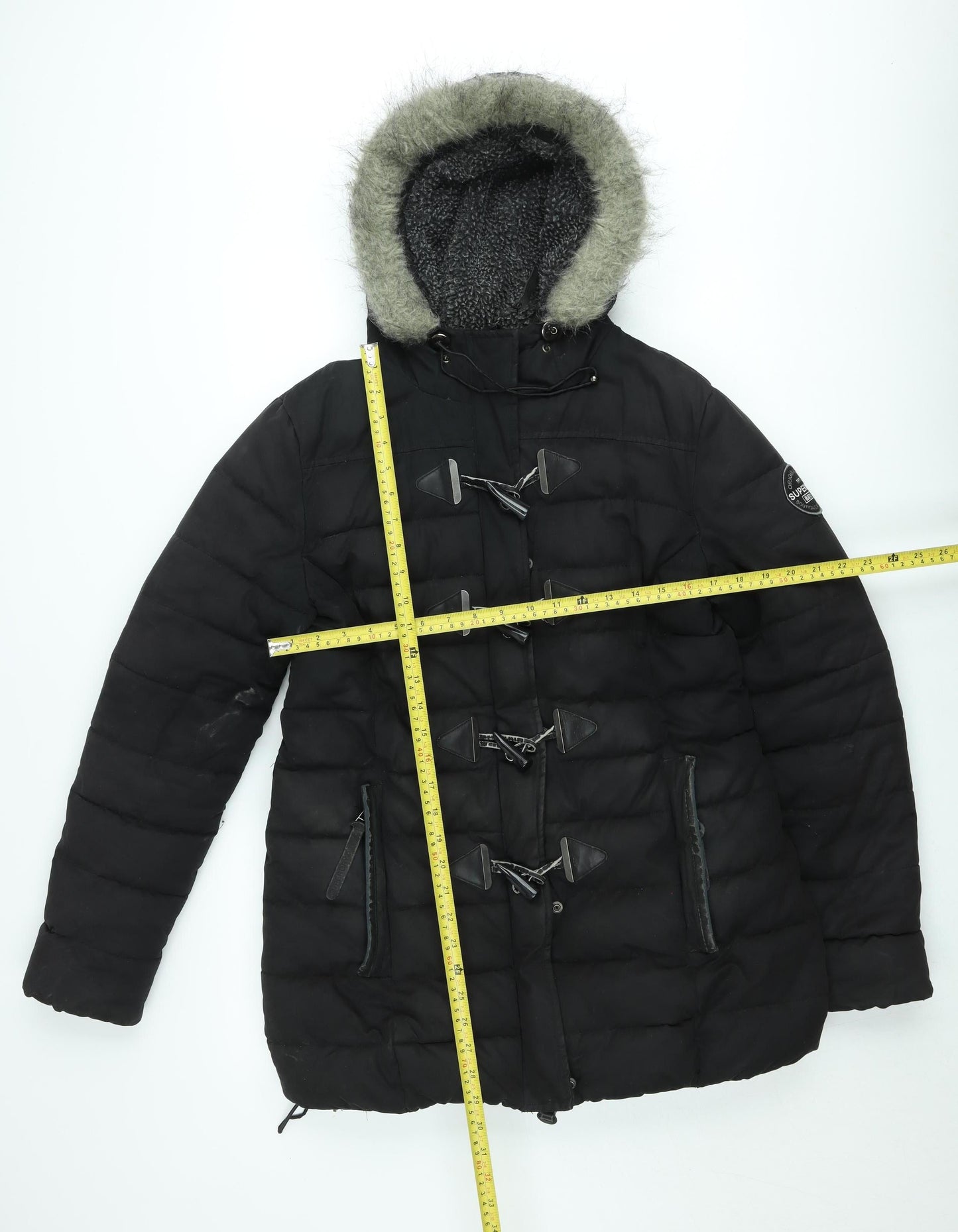 Superdry Womens Black XL Toggle Puffer Hooded Winter Jacket