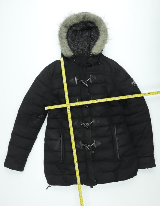 Superdry Womens Black XL Toggle Puffer Hooded Winter Jacket