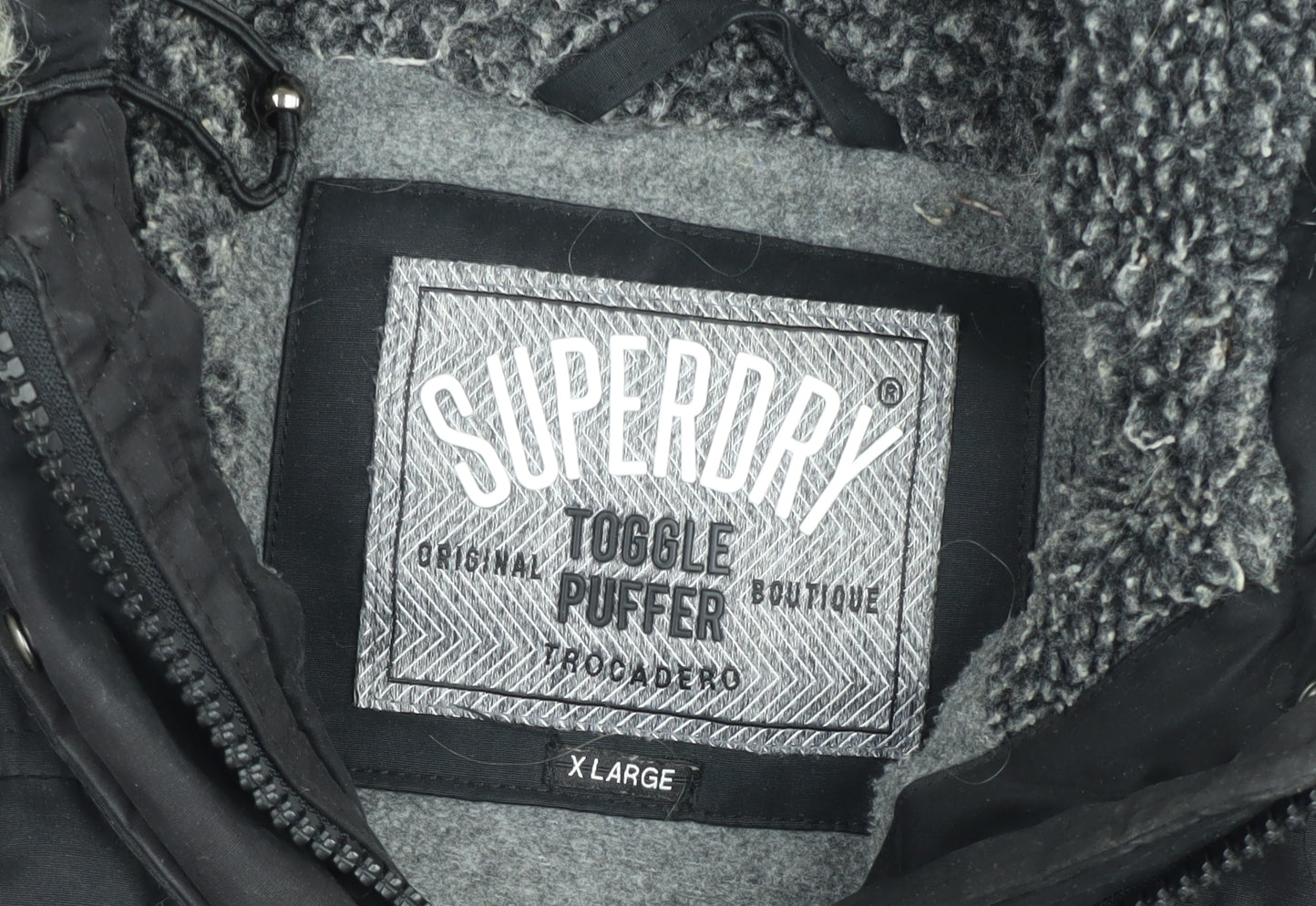 Superdry Womens Black XL Toggle Puffer Hooded Winter Jacket