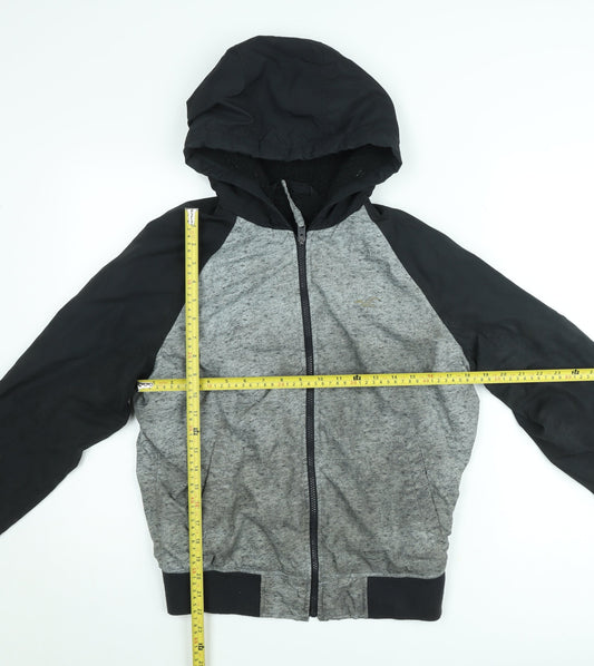 Hollister Men’s Grey Black Hooded Full Zip All-Weather Jacket Size S