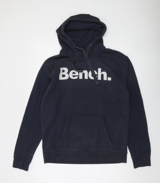 Bench Men's Blue Pullover Hoodie L Logo Fleece Sweatshirt