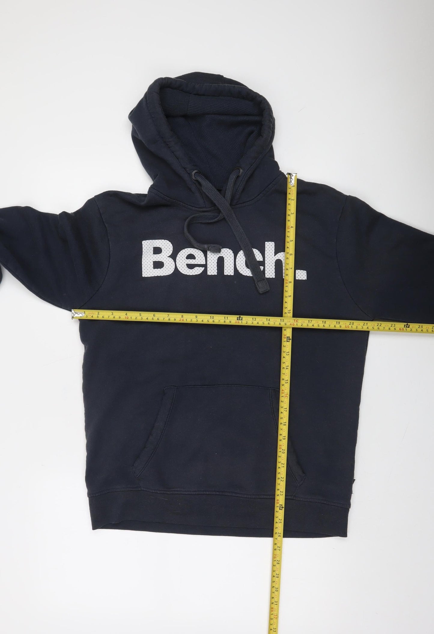Bench Men's Blue Pullover Hoodie L Logo Fleece Sweatshirt