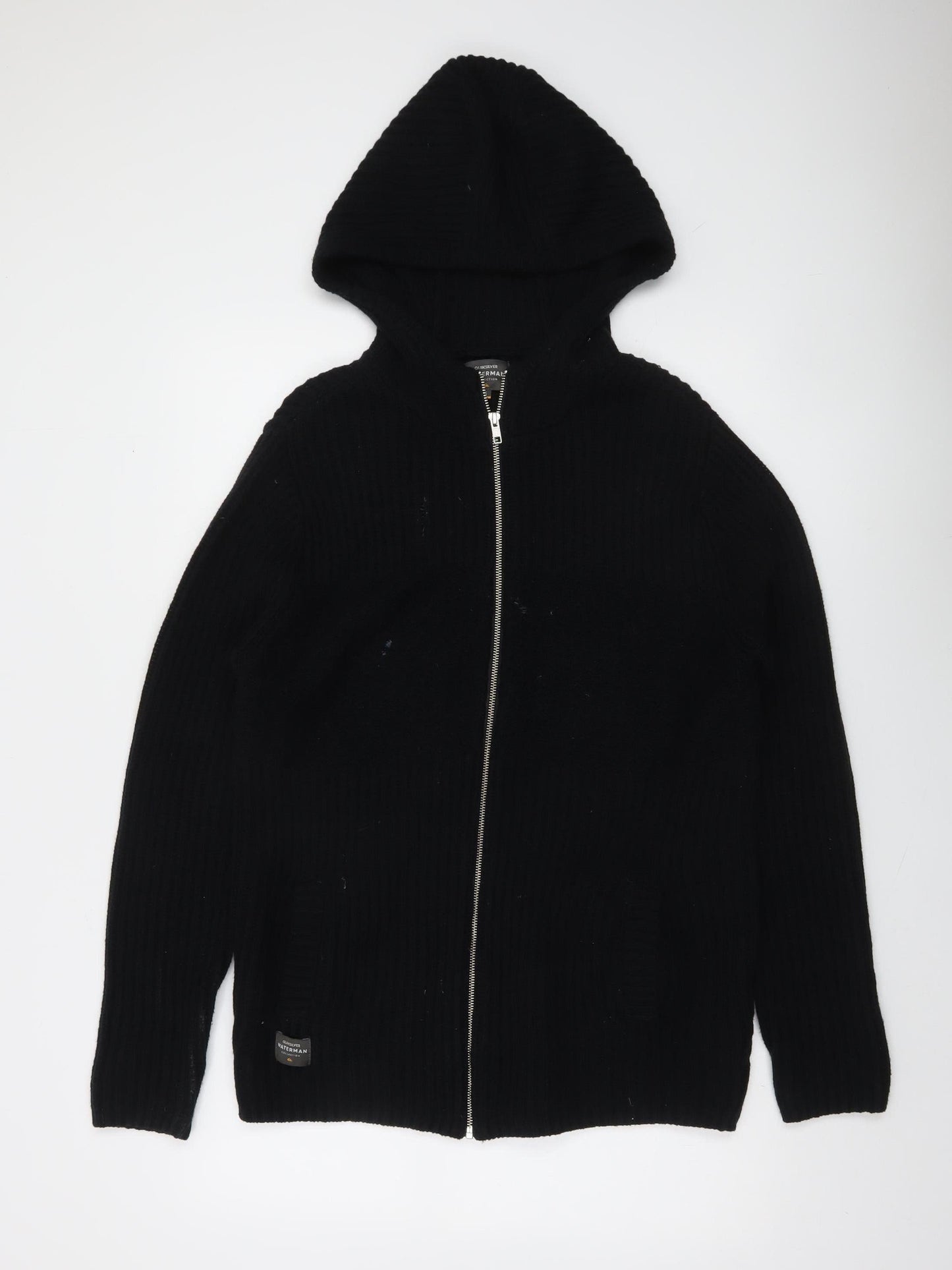 Quiksilver Waterman Men’s Black Wool Cotton Hooded Full Zip Jumper S