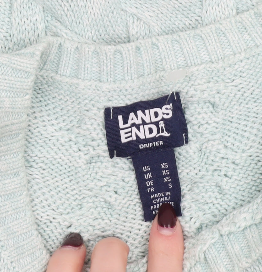 Womens UK XS Regular Lands' End Green Pullover Cable-Knit