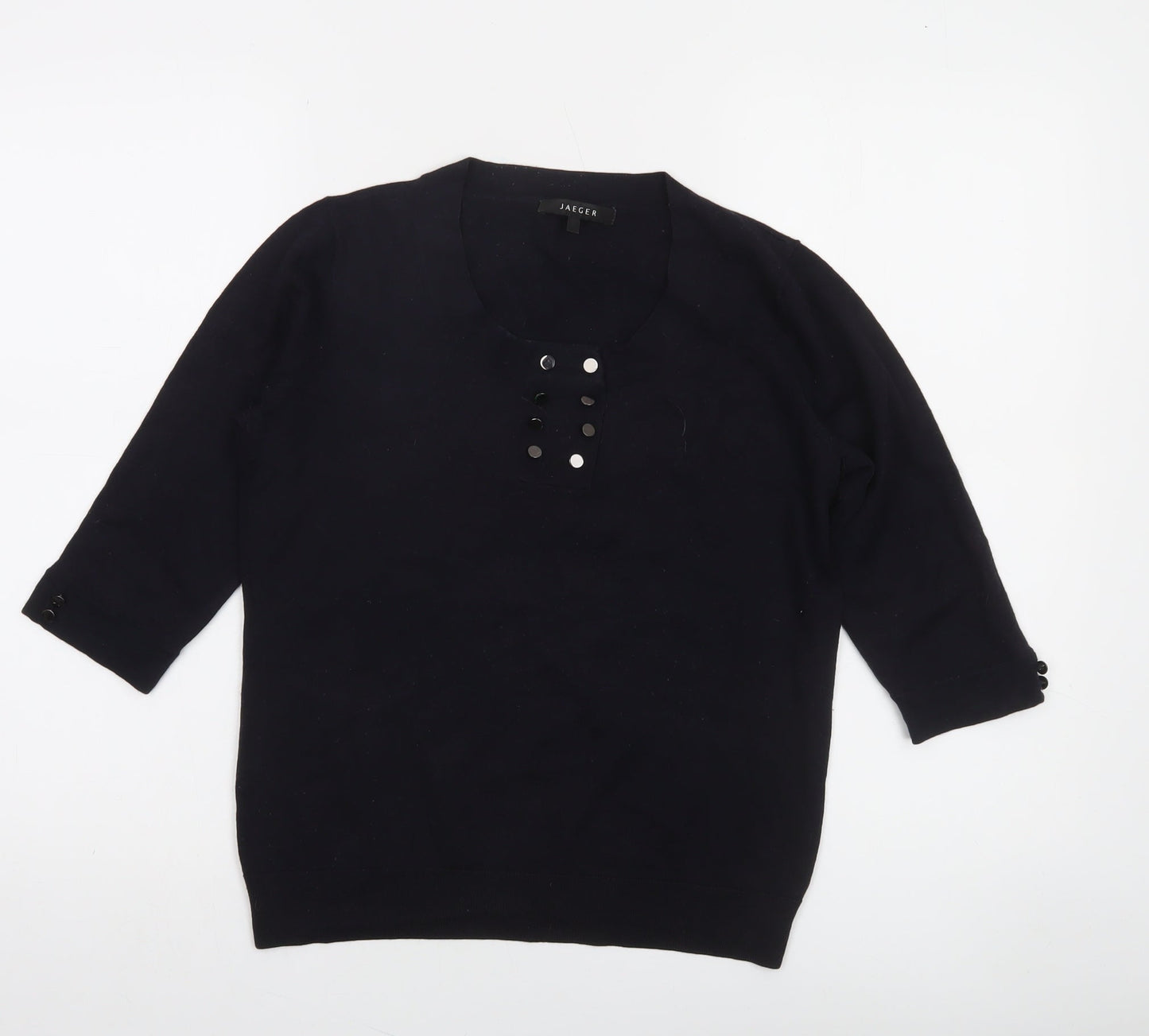 Jaeger Women's Black Wool 3/4 Sleeve Pullover Jumper Size L
