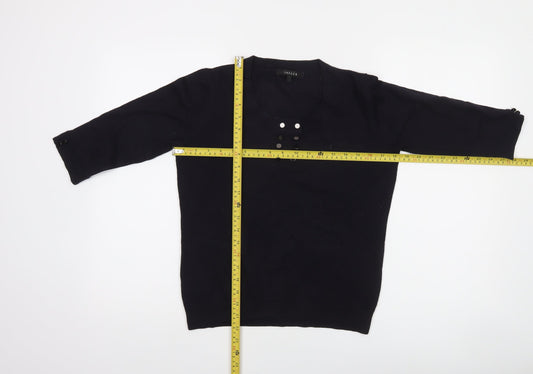 Jaeger Women's Black Wool 3/4 Sleeve Pullover Jumper Size L
