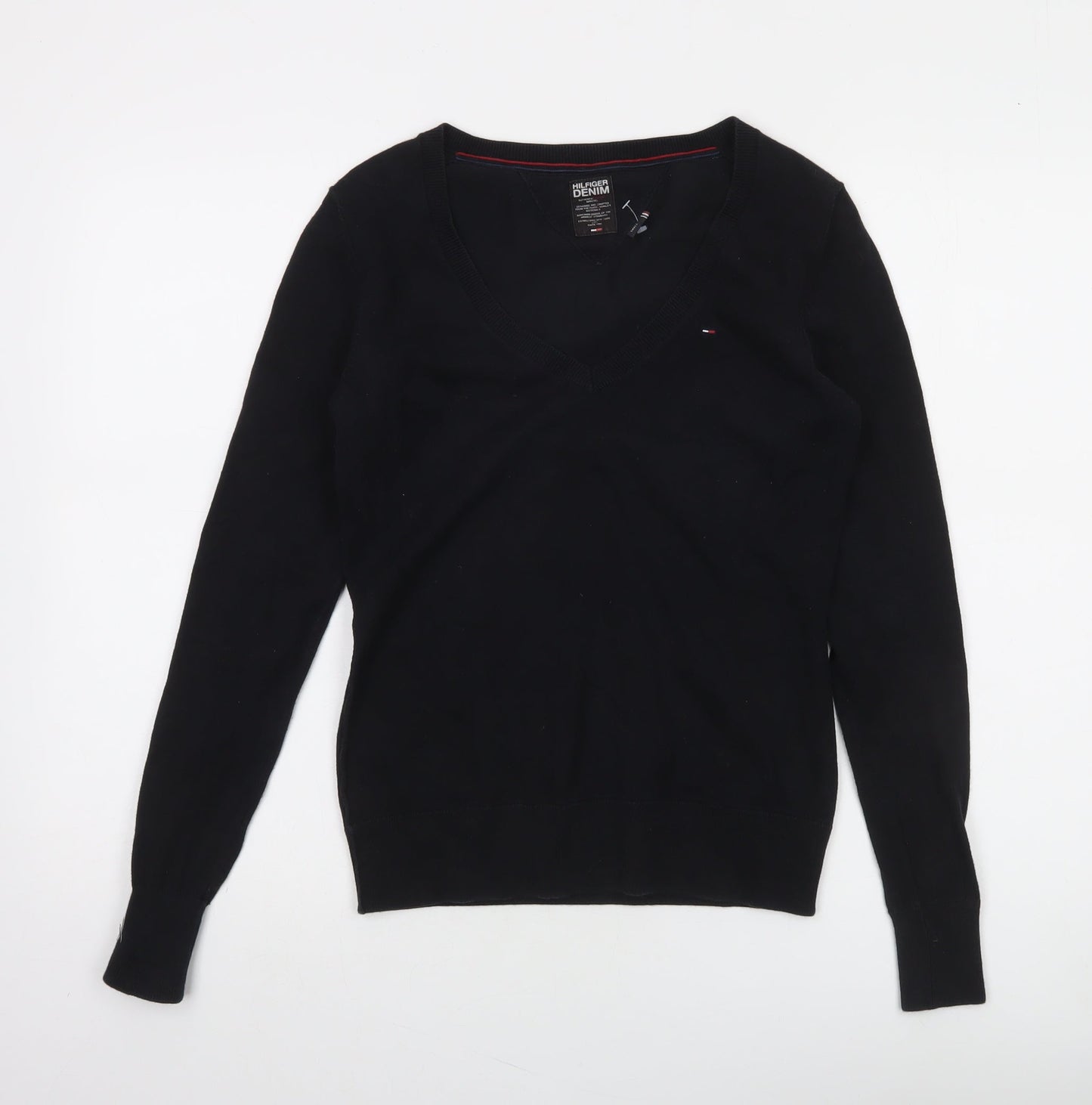 Tommy Hilfiger Women's Black V-Neck Cotton Knit Jumper Size S