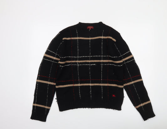 Burberry Women’s Black Check Wool Crew Neck Jumper Size 12