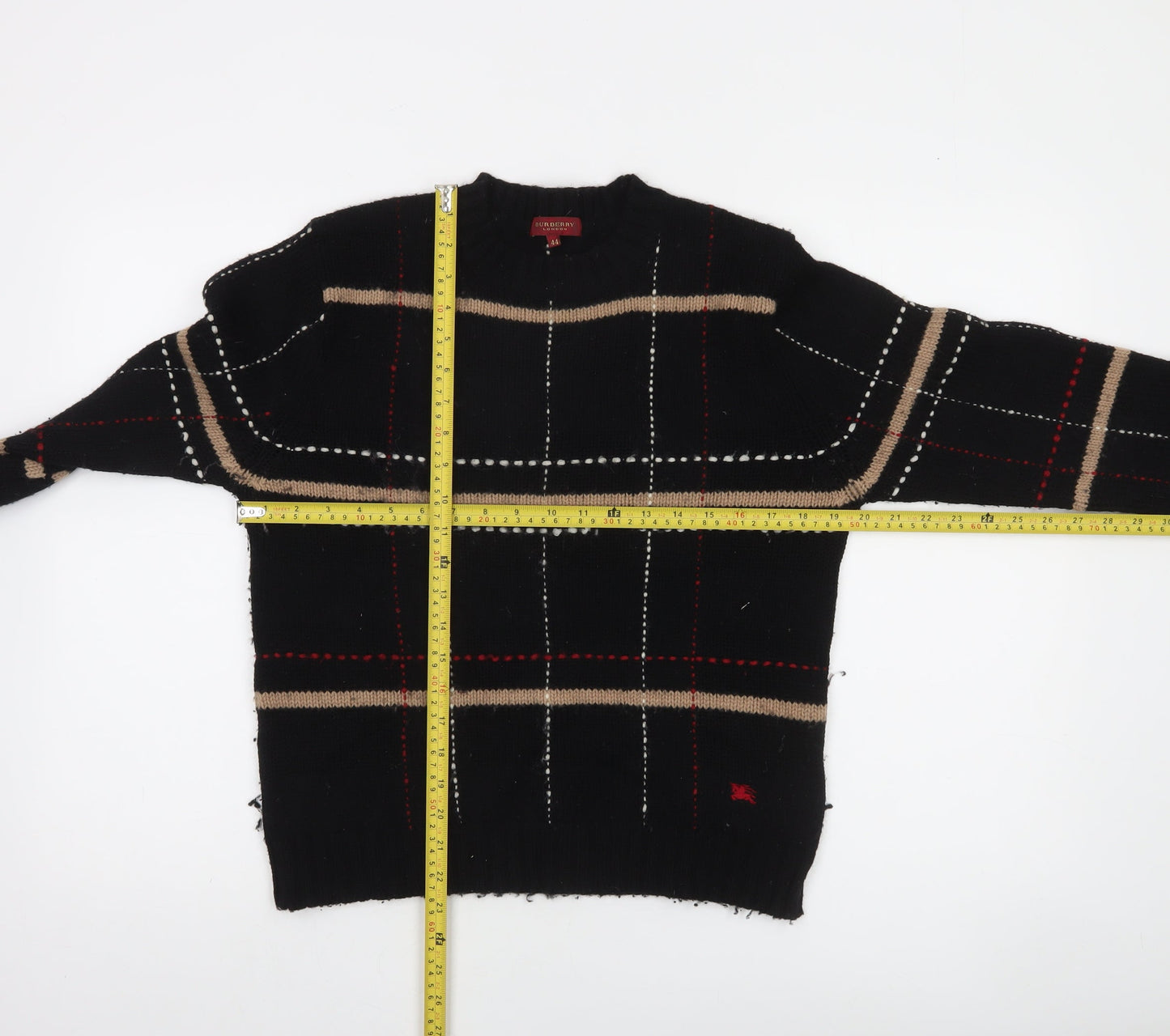 Burberry Women’s Black Check Wool Crew Neck Jumper Size 12