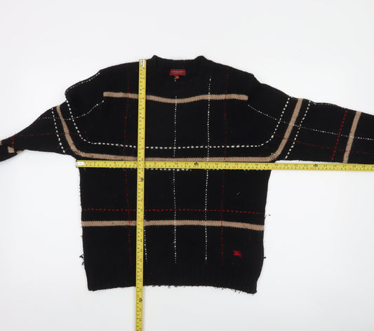Burberry Women’s Black Check Wool Crew Neck Jumper Size 12