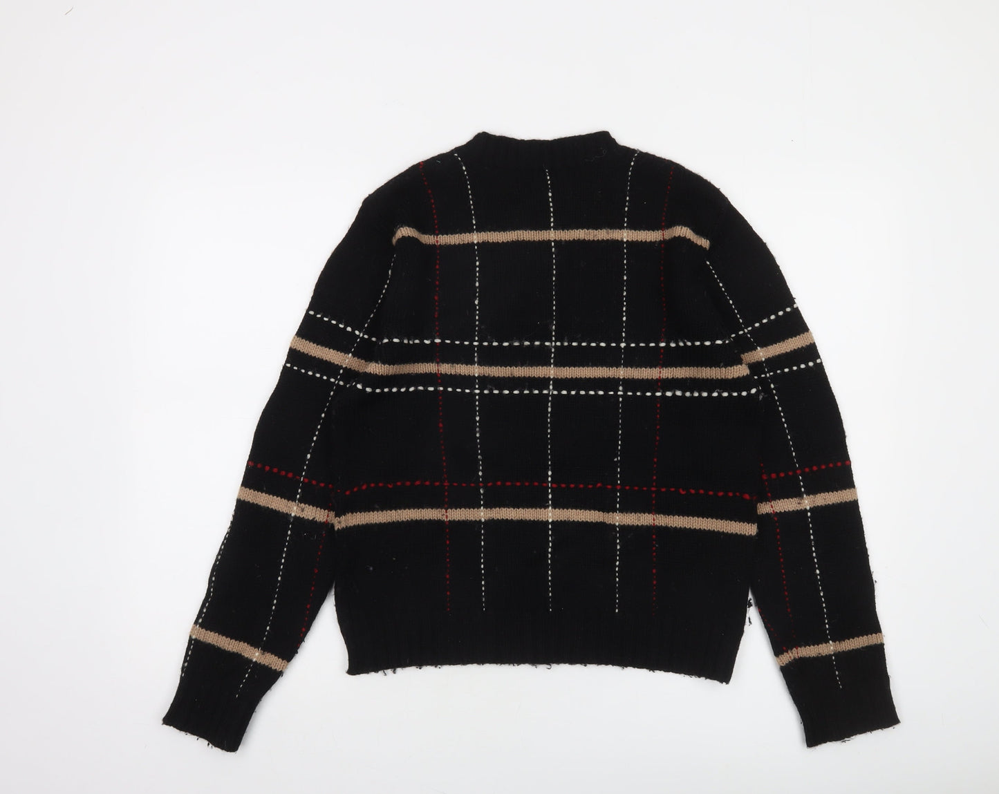 Burberry Women’s Black Check Wool Crew Neck Jumper Size 12