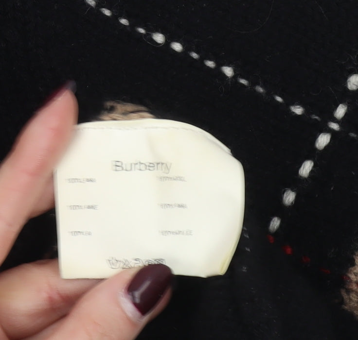 Burberry Women’s Black Check Wool Crew Neck Jumper Size 12