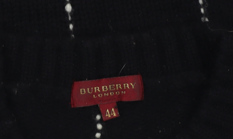 Burberry Women’s Black Check Wool Crew Neck Jumper Size 12