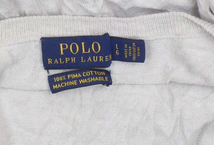 Ralph Lauren Womens Grey V-Neck Cotton Pullover Jumper Size L
