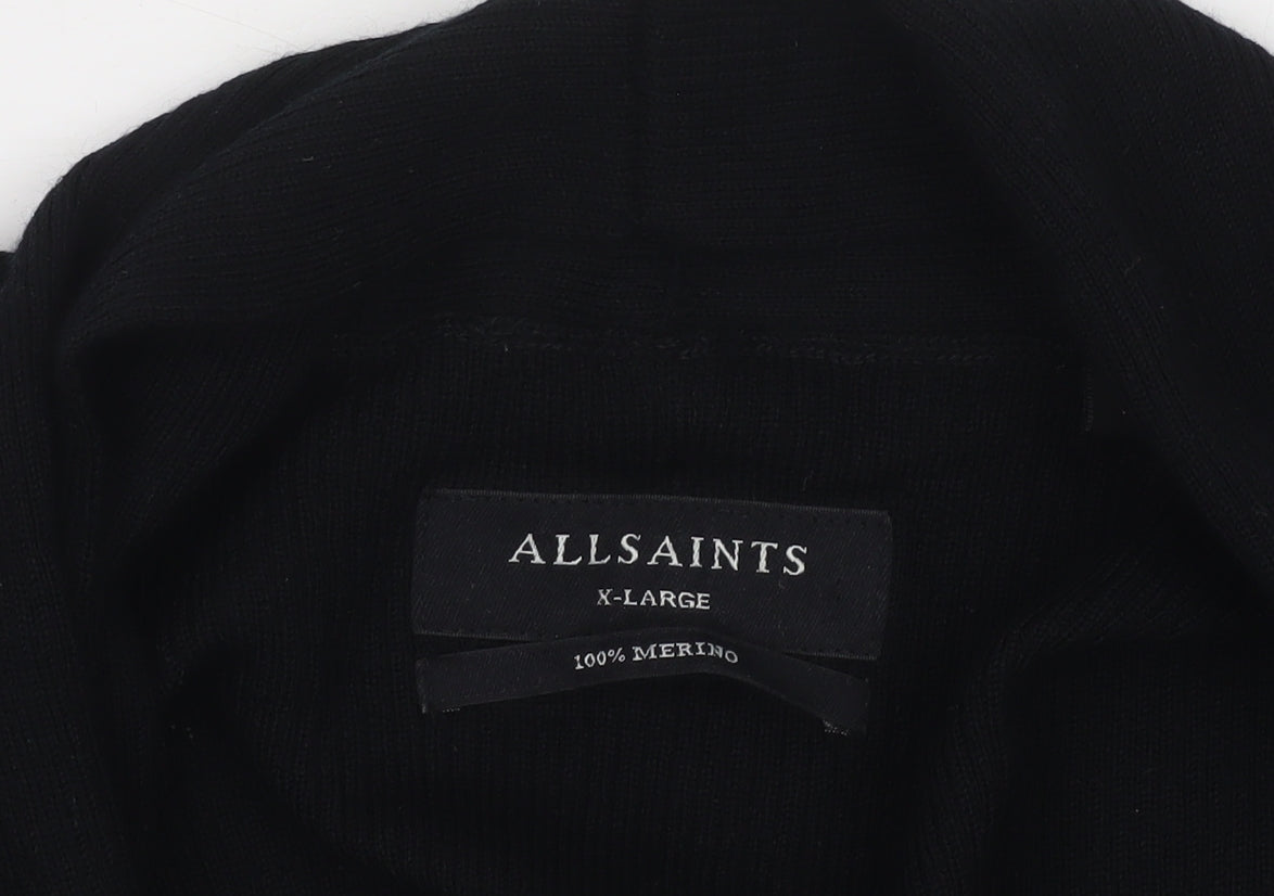 AllSaints Mens Black XL Merino Wool Cardigan Jumper