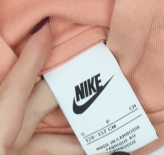 Nike Girls Peach Cropped Hoodie S 128-137 cm Fleece Pullover Sweatshirt