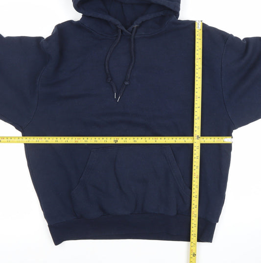 Monki Unisex Blue Small Pullover Hoodie with Red Stripe Sleeves
