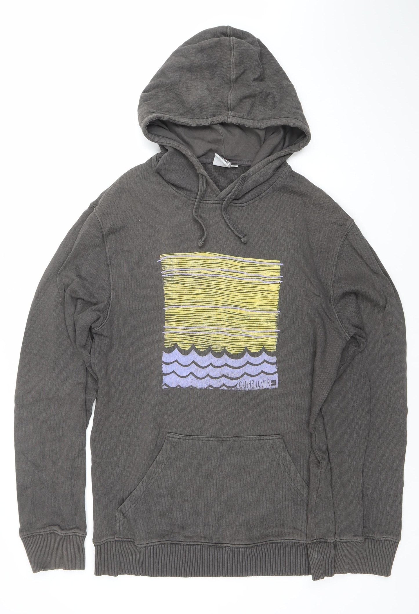 Quiksilver Mens Grey Pullover Hoodie L Surf Graphic Cotton